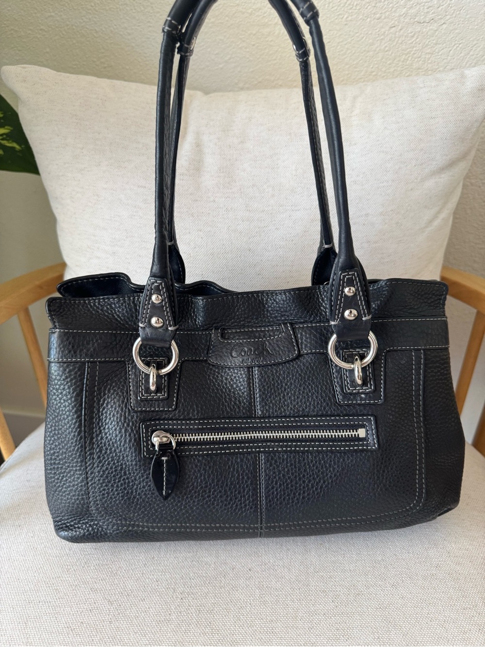 Coach Penelope Y2K Black Pebbled Leather Satchel Shoulder HandBag Purse #F14686